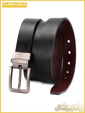 Reversible Leather Belt with Rotated Metal Buckle Adjustable Designer Belt